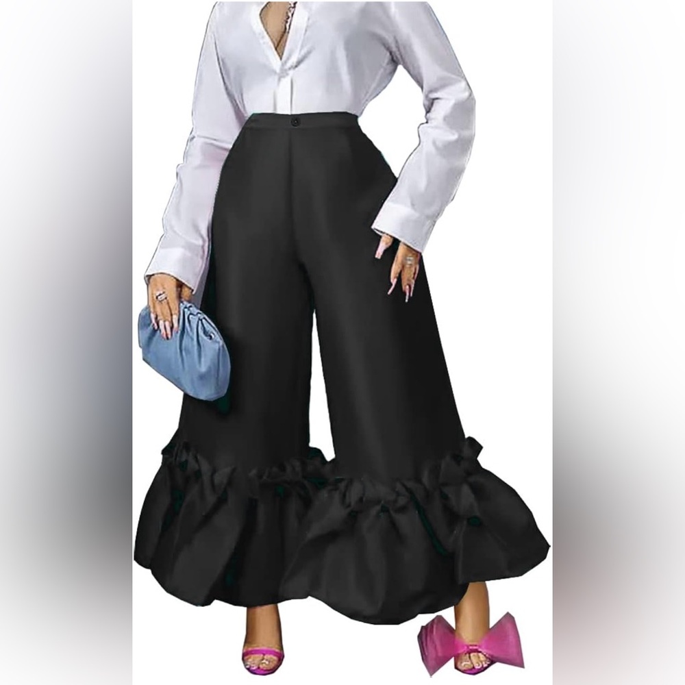 Elegant Black Ruffle Hem Pants szLG NWT - Picture 2 of 3